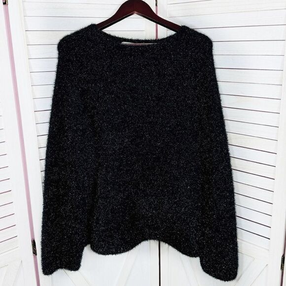 H&M Shimmer Oversized Wide Sleeve Sweater Black XS Pullover - Picture 8 of 13